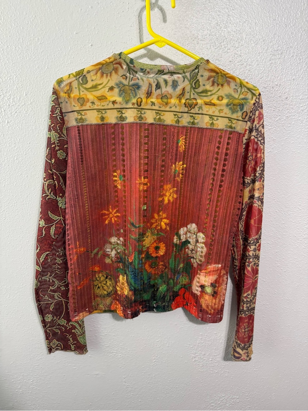 Desigual Polynesia tulle rare Multicolor Painted-Scene Tee semi sheer large - Picture 5 of 8